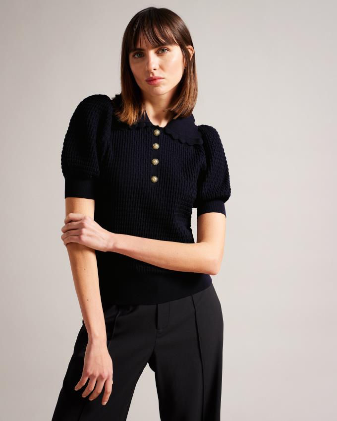 Hauts Ted Baker Polo Knit With Embellished Buttons Bleu Foncé Femme | YQJ-91981891